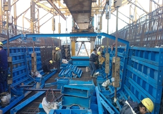 Single guide beam mobile formwork construction site